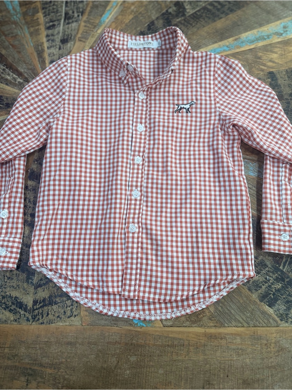 Fieldstone YXS Boys' Rust Gingham Button-Down Shirt